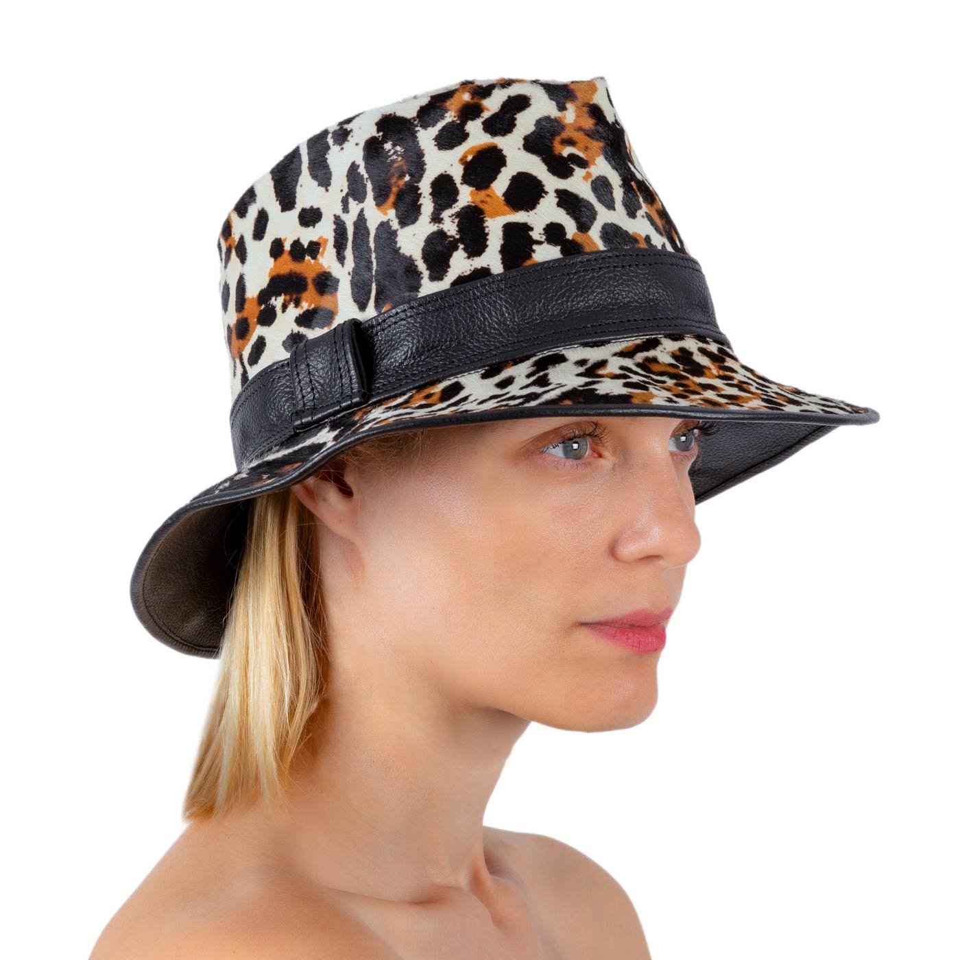 BUCKET ANIMAL PRINT LEATHER HAT SIDE