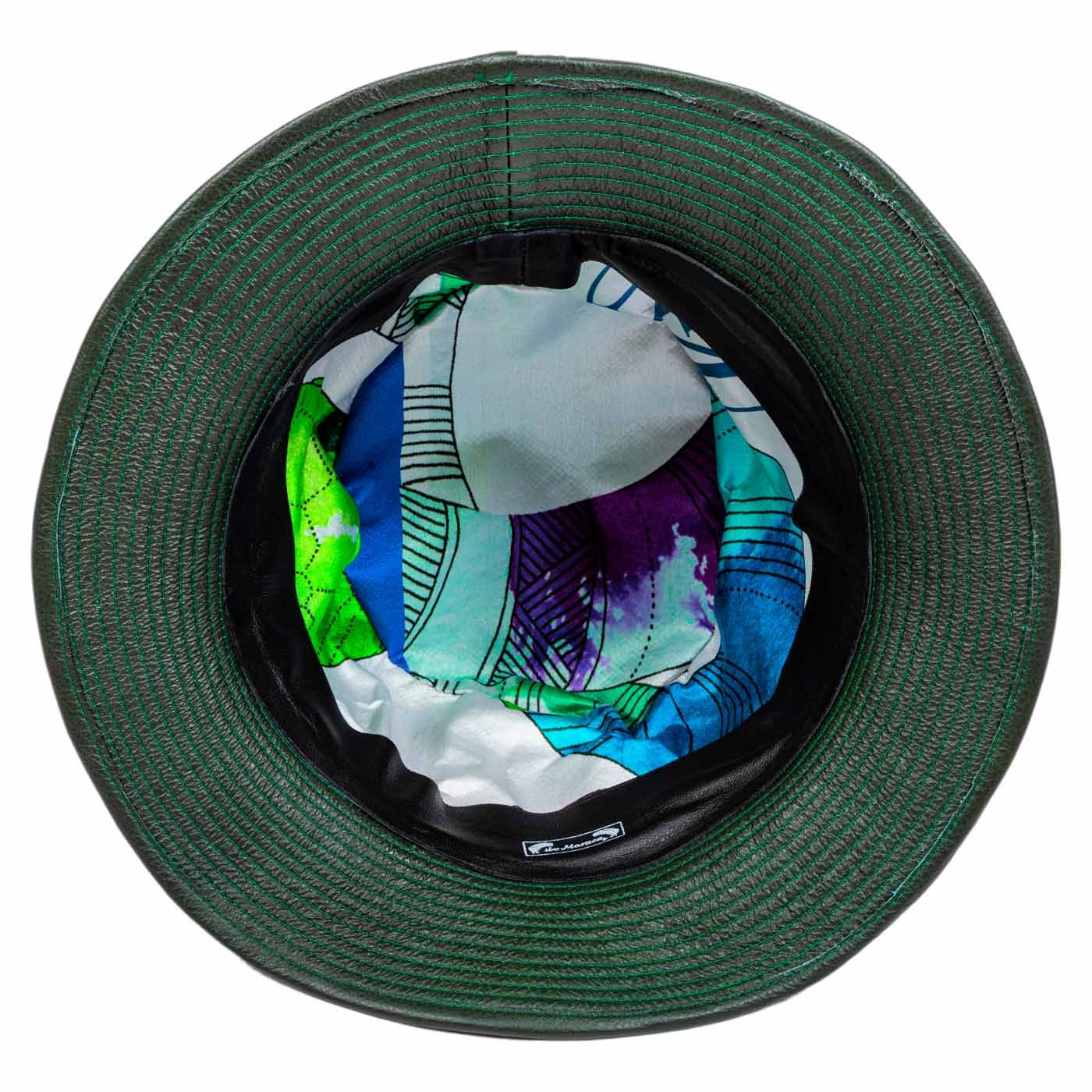 BUCKET DARK GREEN LEATHER HAT INSIDE