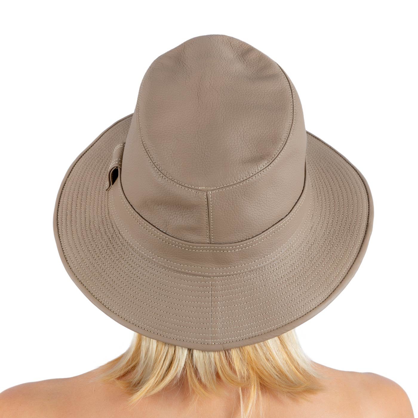BUCKET TAUPE LEATHER HAT BACK