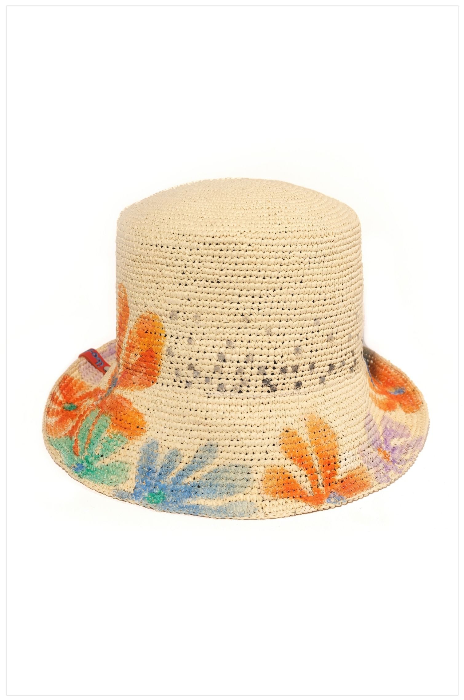 60’s DOTS  FLOWERS BUCKET CROCHET PANAMA HAT