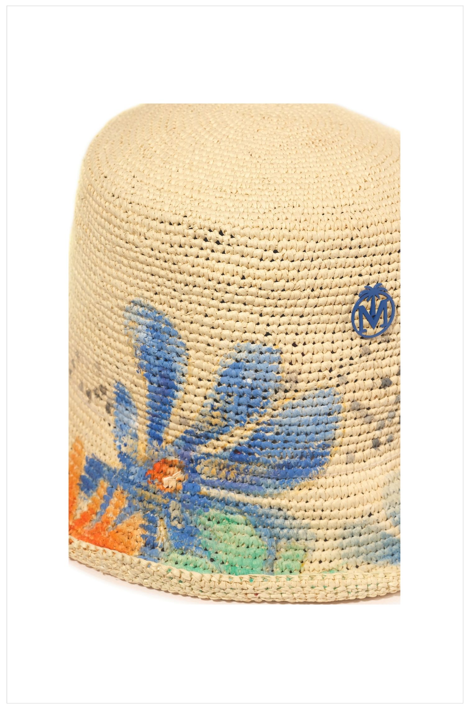 60’s DOTS  FLOWERS BUCKET CROCHET PANAMA HAT