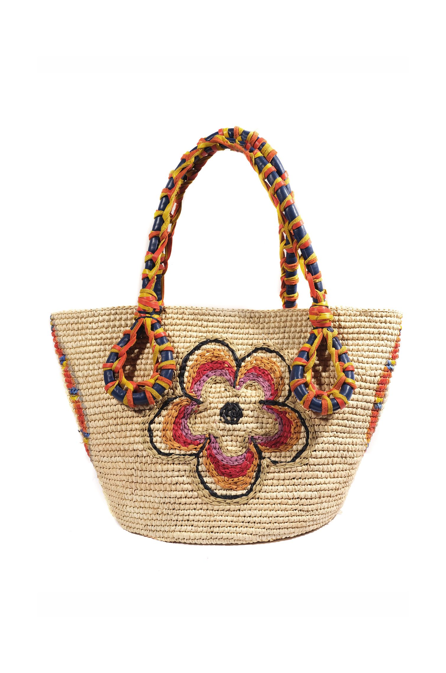60's spring flower crochet Panama bag