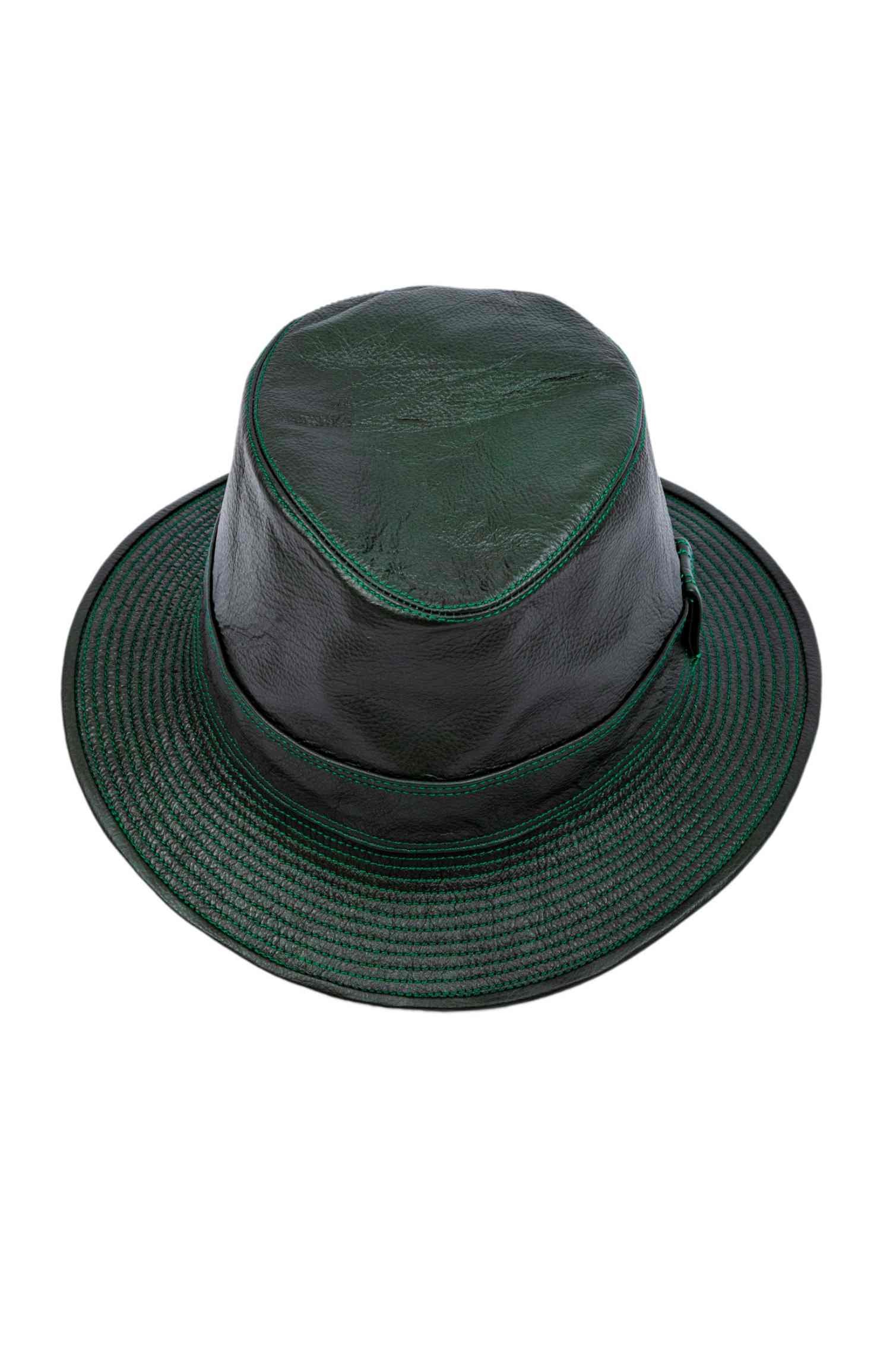 BUCKET DARK GREEN LEATHER HAT