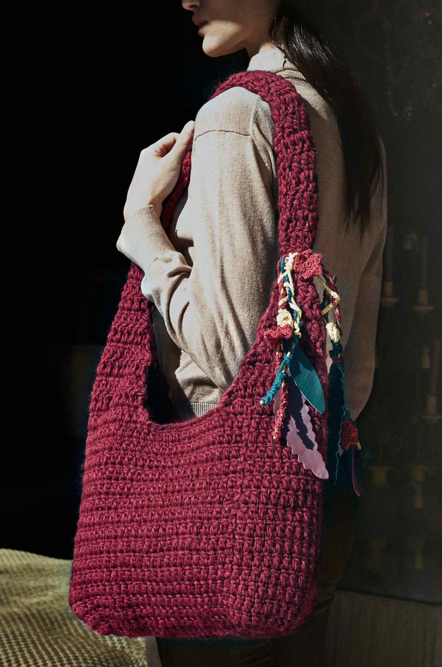 Handknitted Burgundy Bag