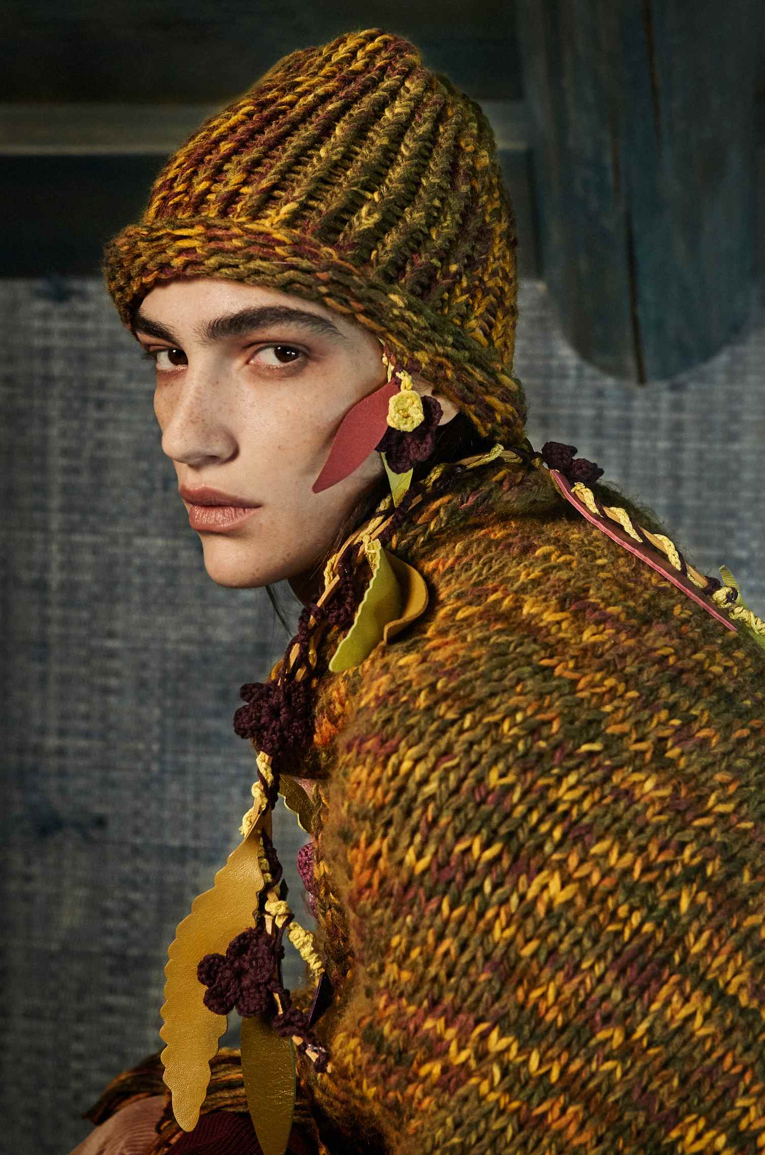 Handknitted Olive–Plum Beanie