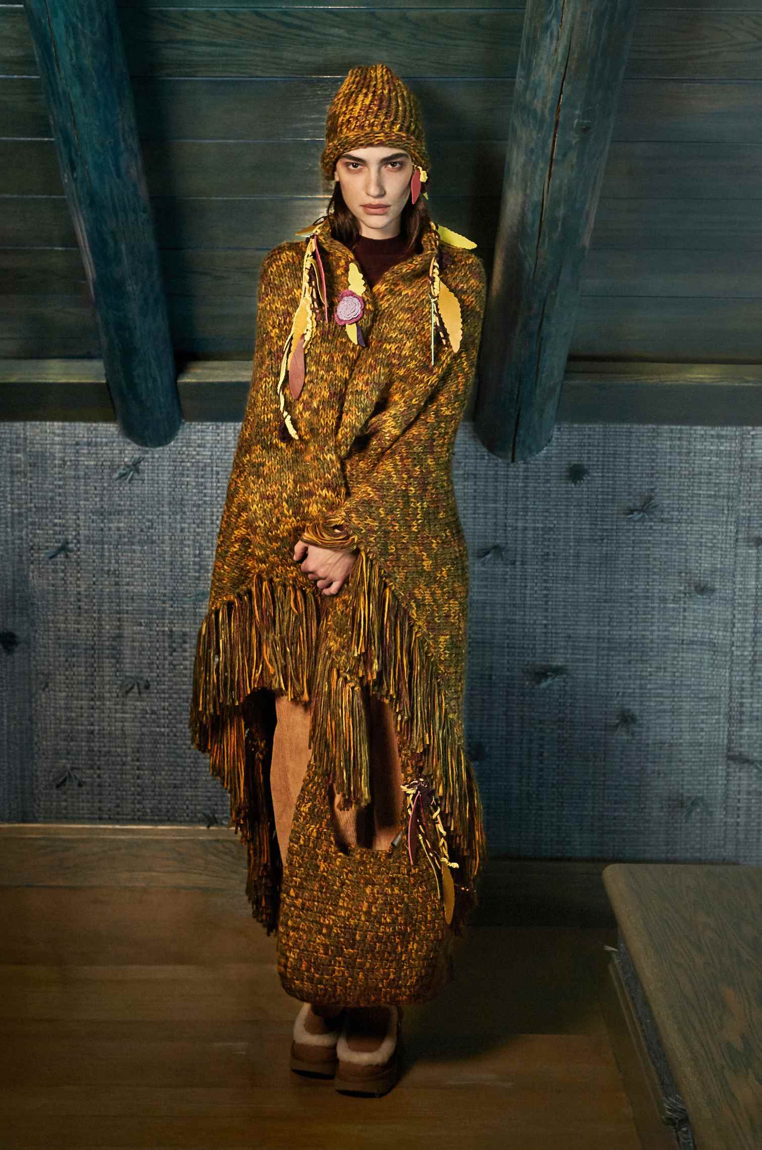 Handknitted Olive–Plum Shawl