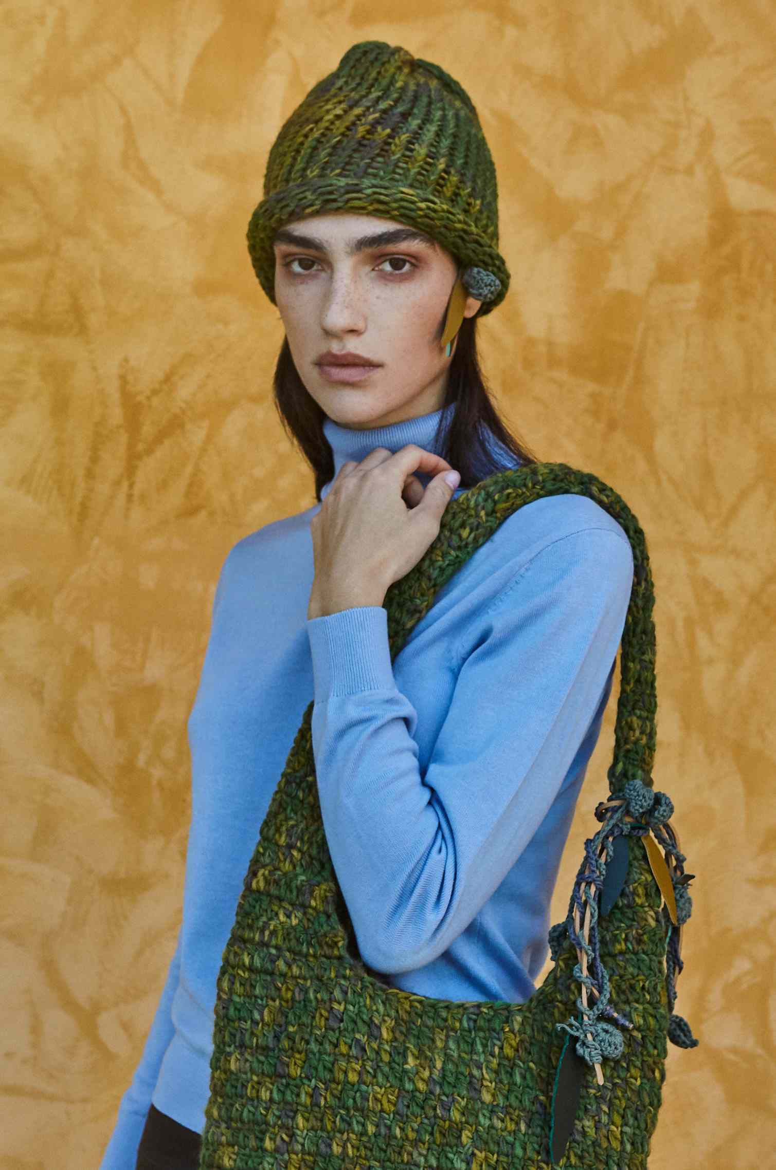 Handknitted Golden Green Bag