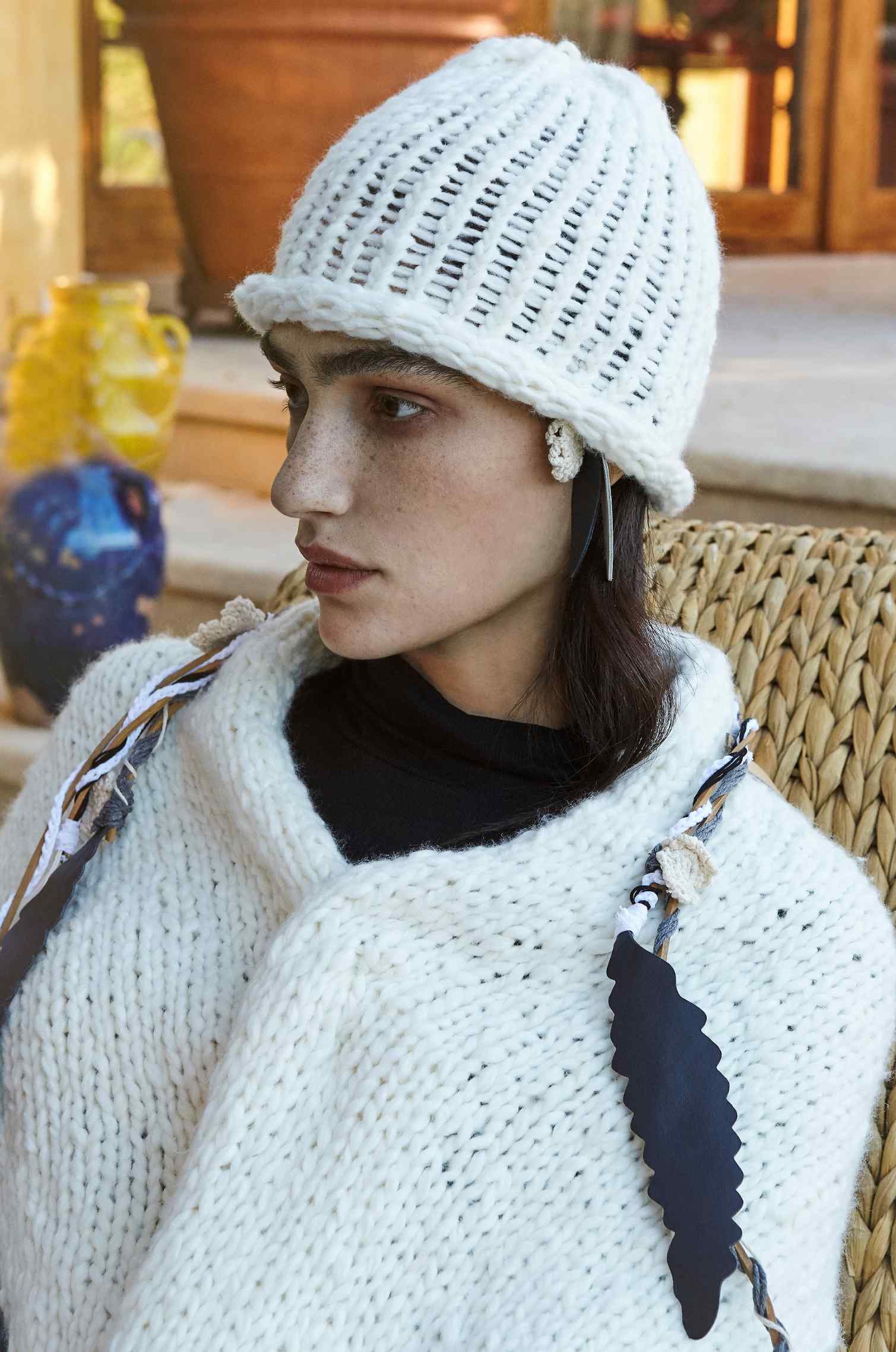 Handknitted White Beanie