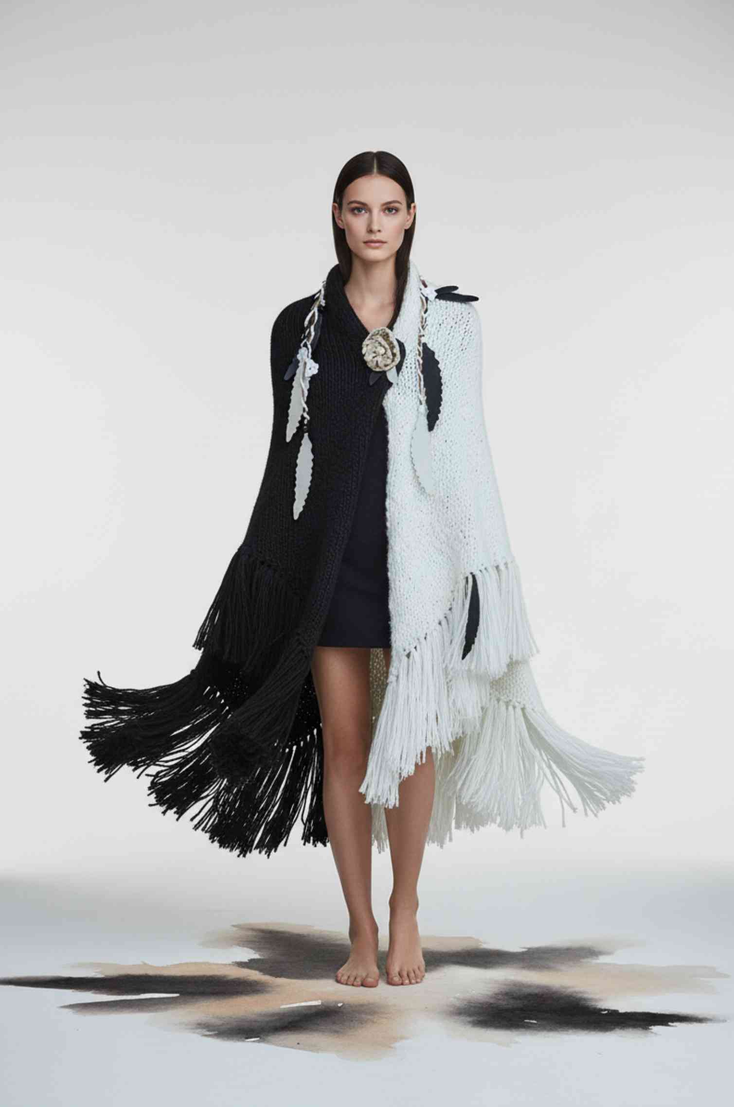 Handknitted Black & White Shawl