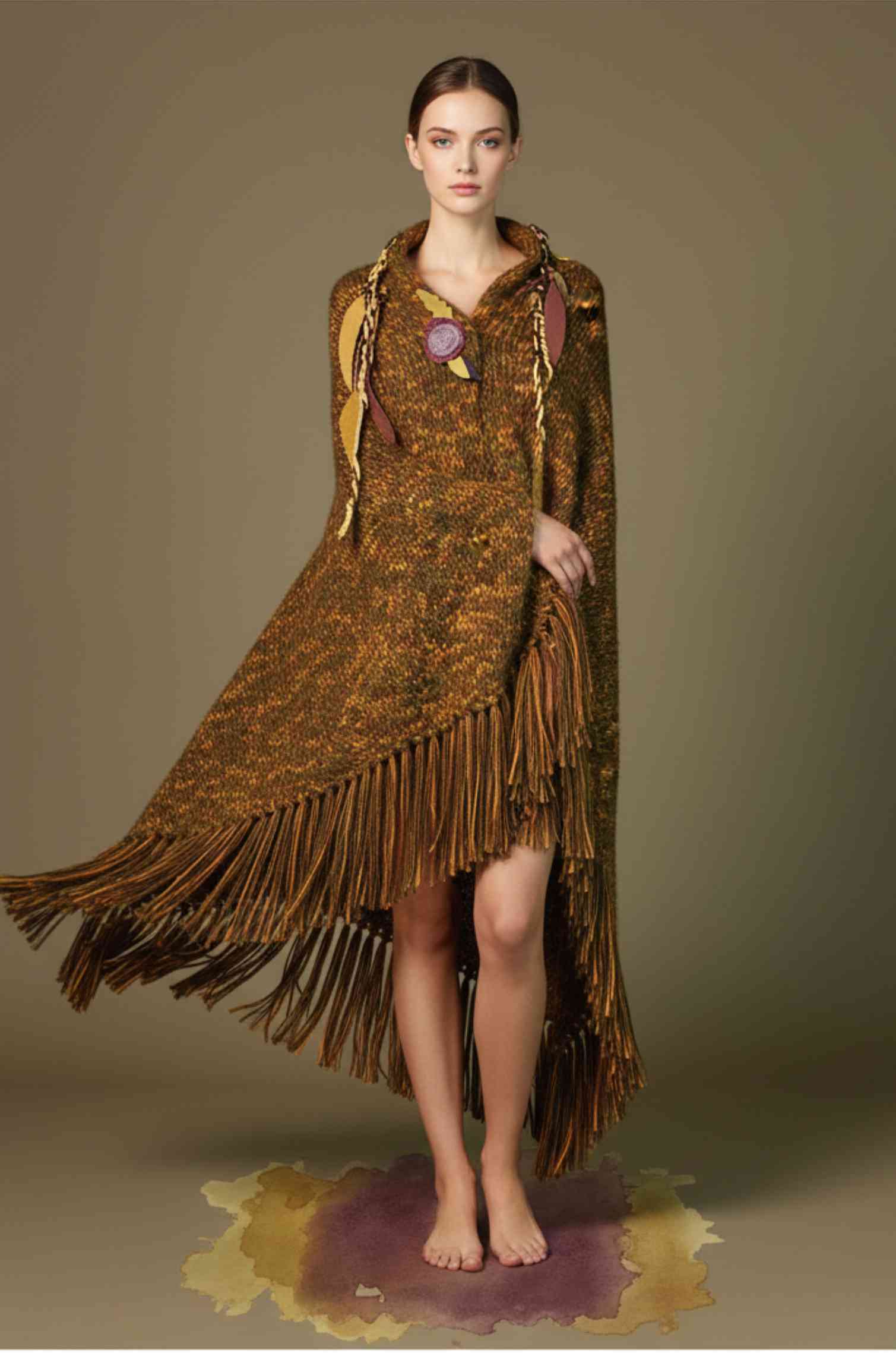 Handknitted Olive–Plum Shawl