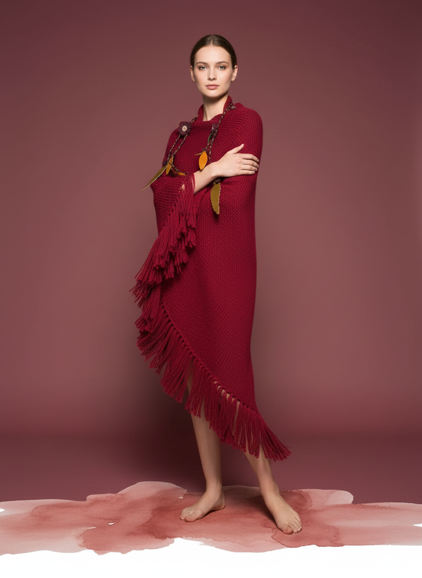 Handknitted burgundy Shawl