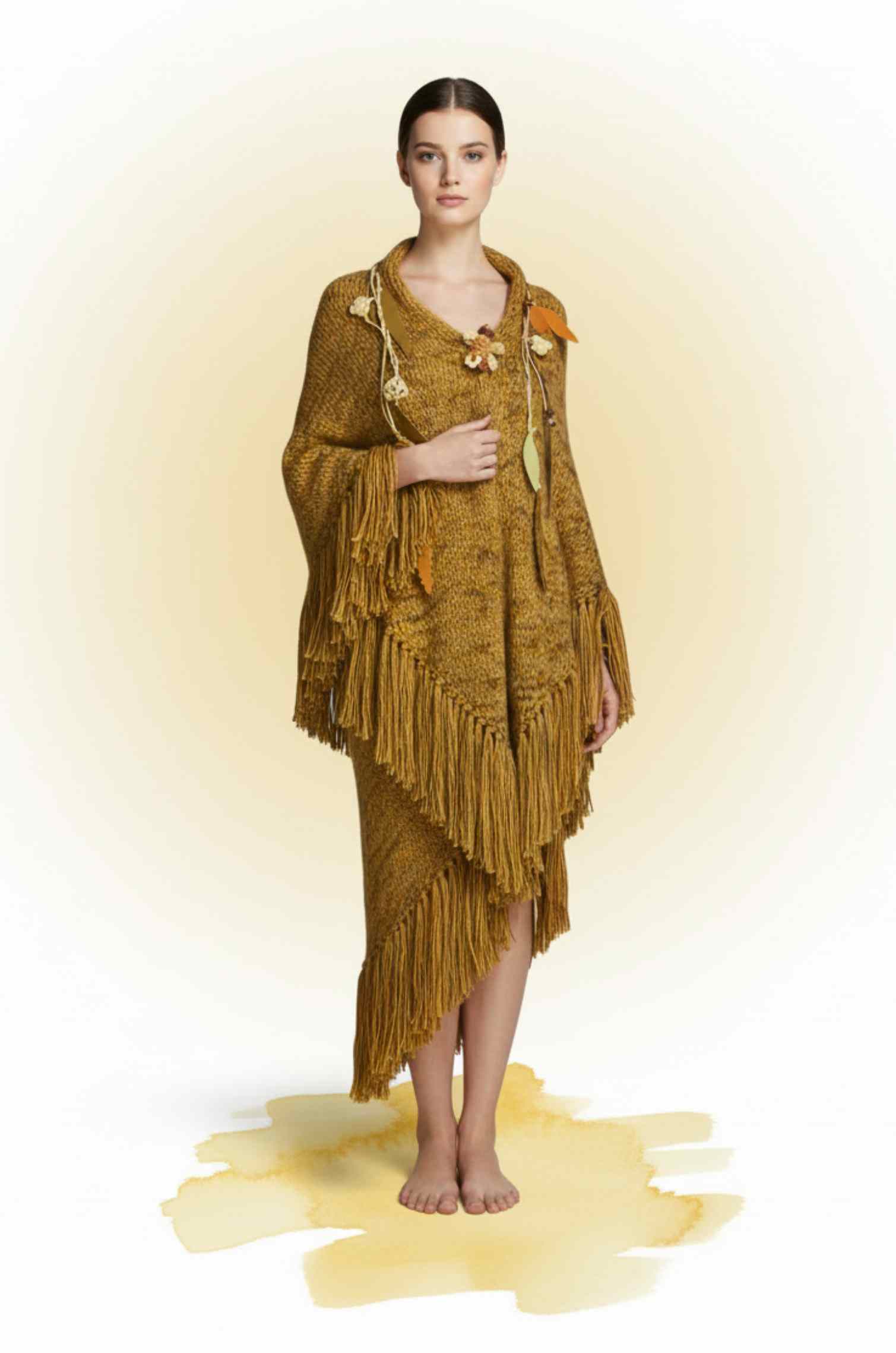 Handknitted Ochre Mix Shawl