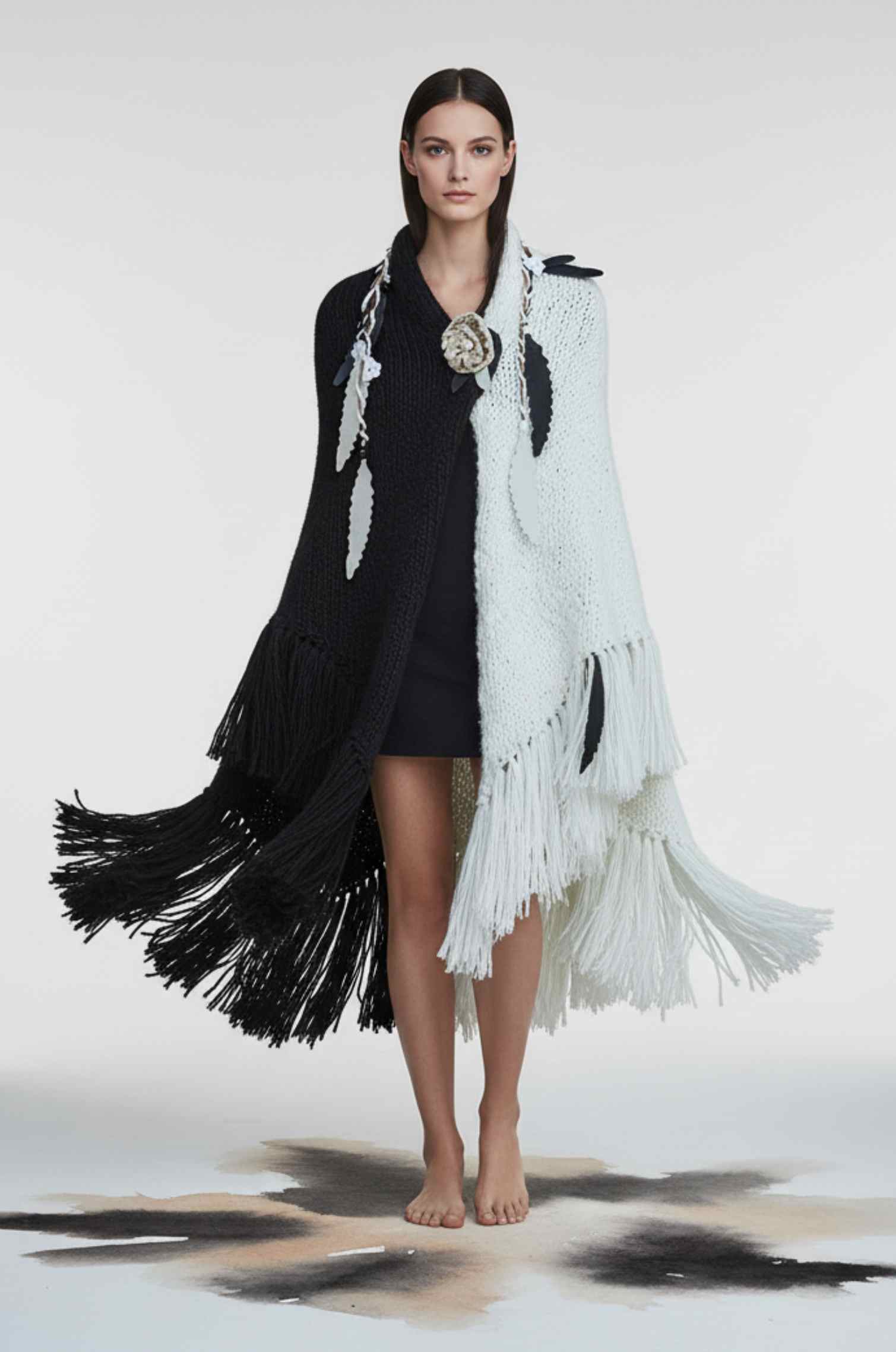 Handknitted Black & White Shawl