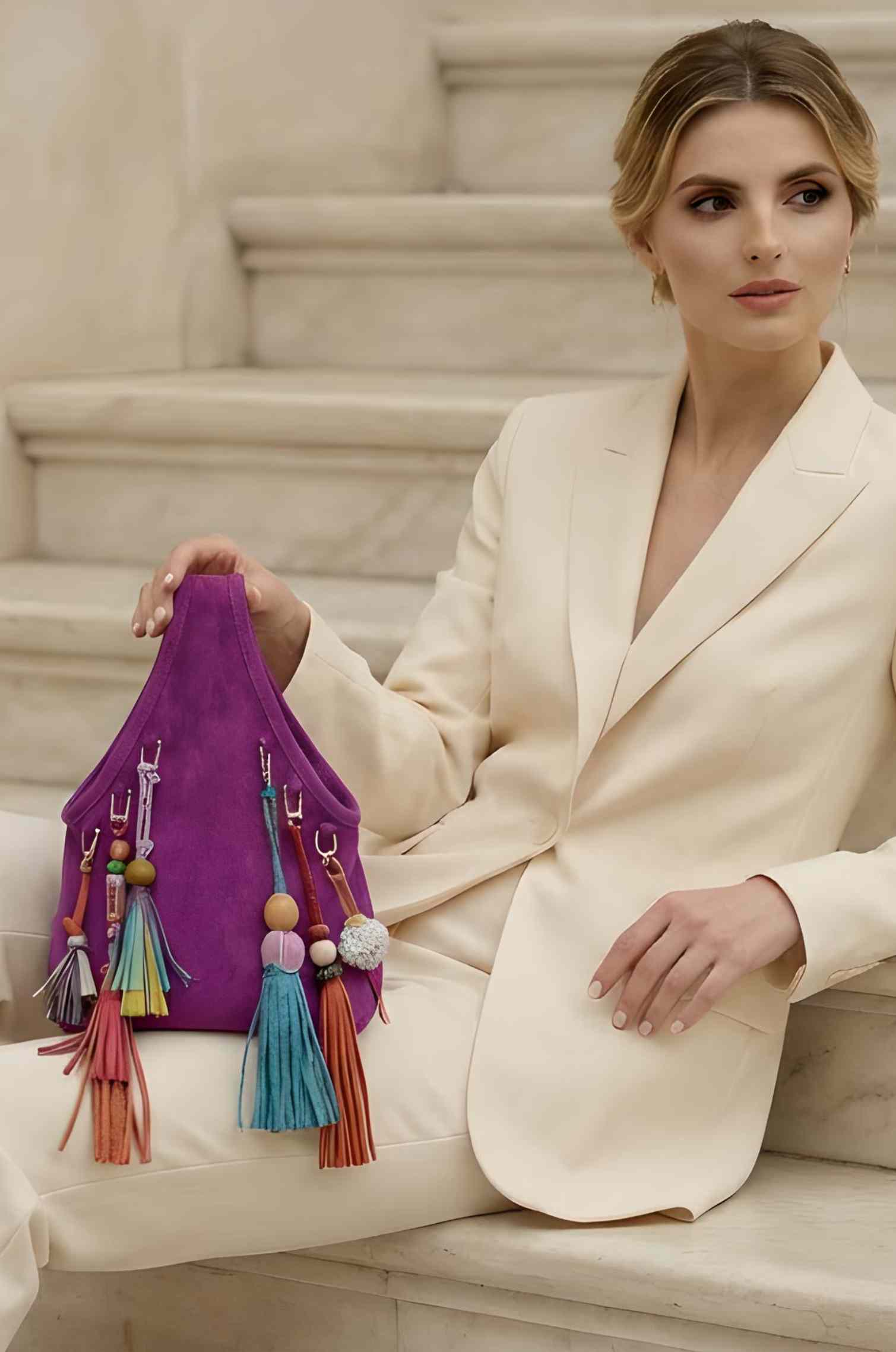 Charm Royal Magenta Suede Bag