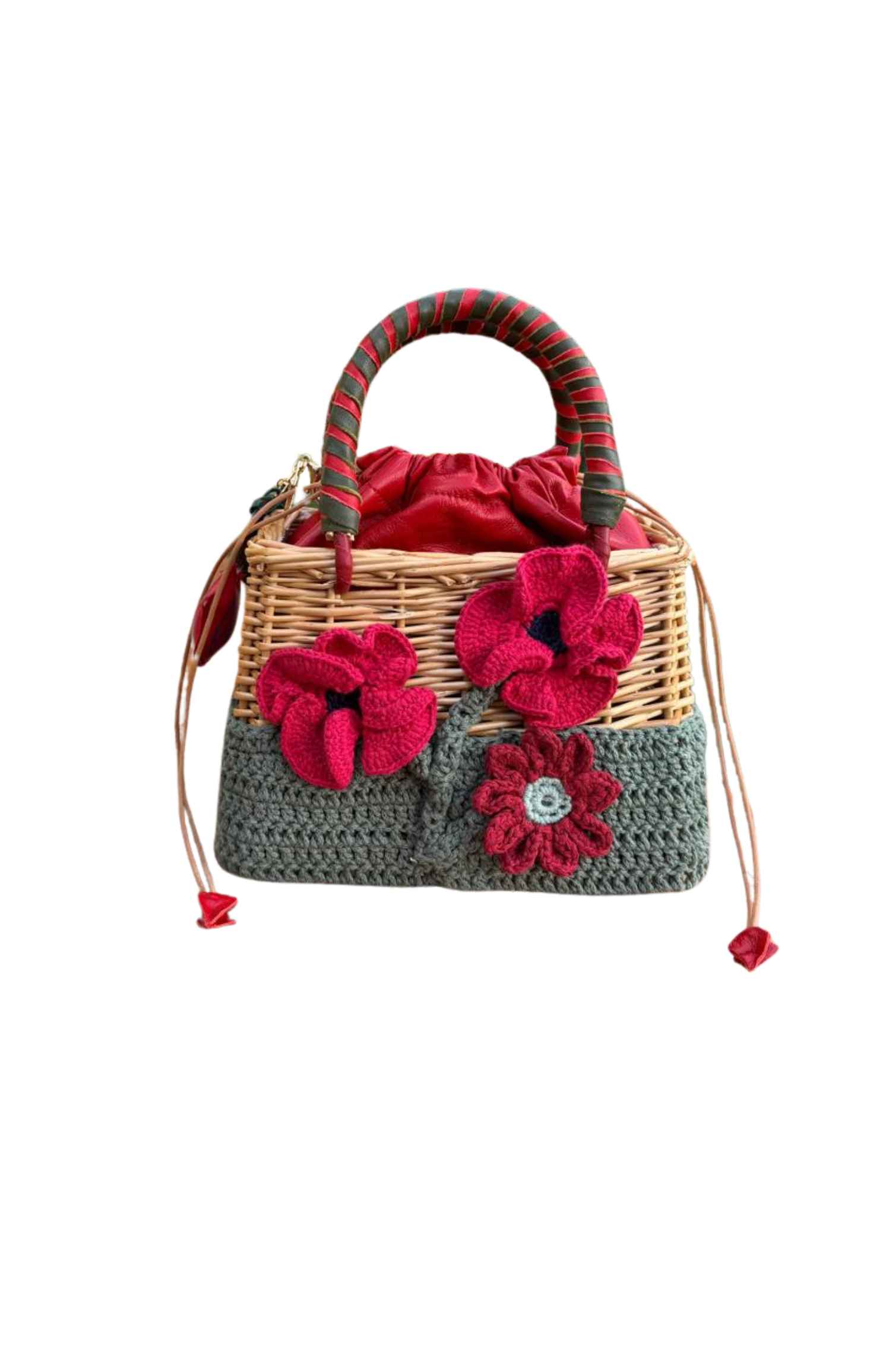 Scarlet Poppy Wicker Bag