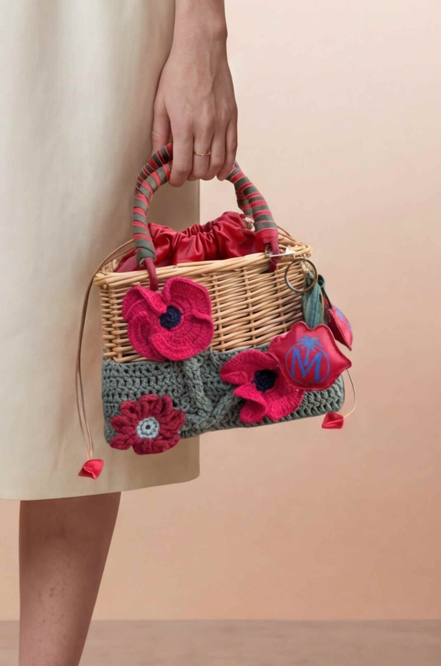 Scarlet Poppy Wicker Bag