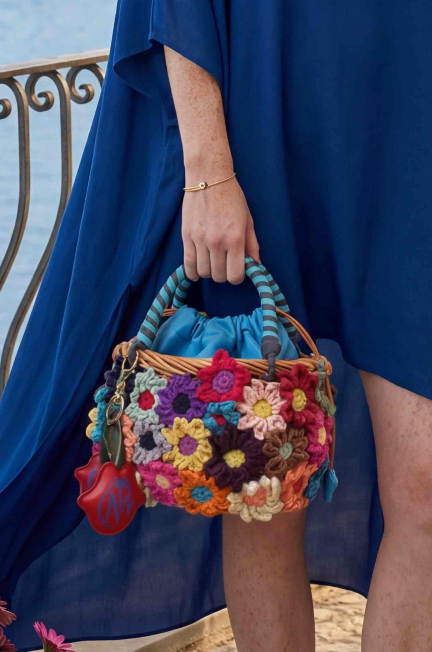 Floral Tapestry Wicker Bag