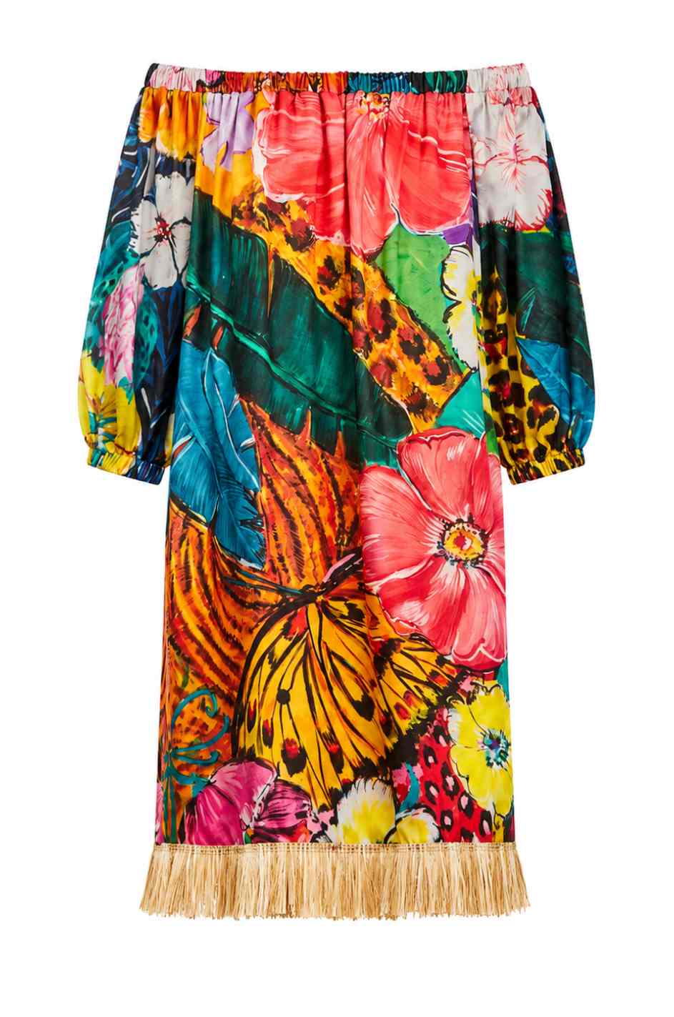 Fleur jungle off-shoulder mini dress