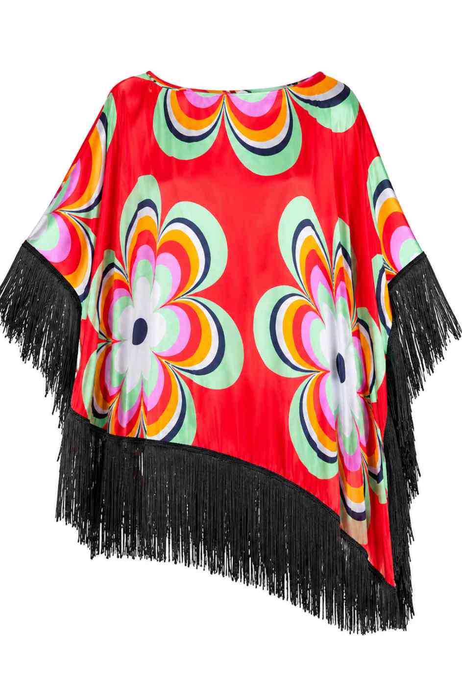 60's spring flower silk poncho
