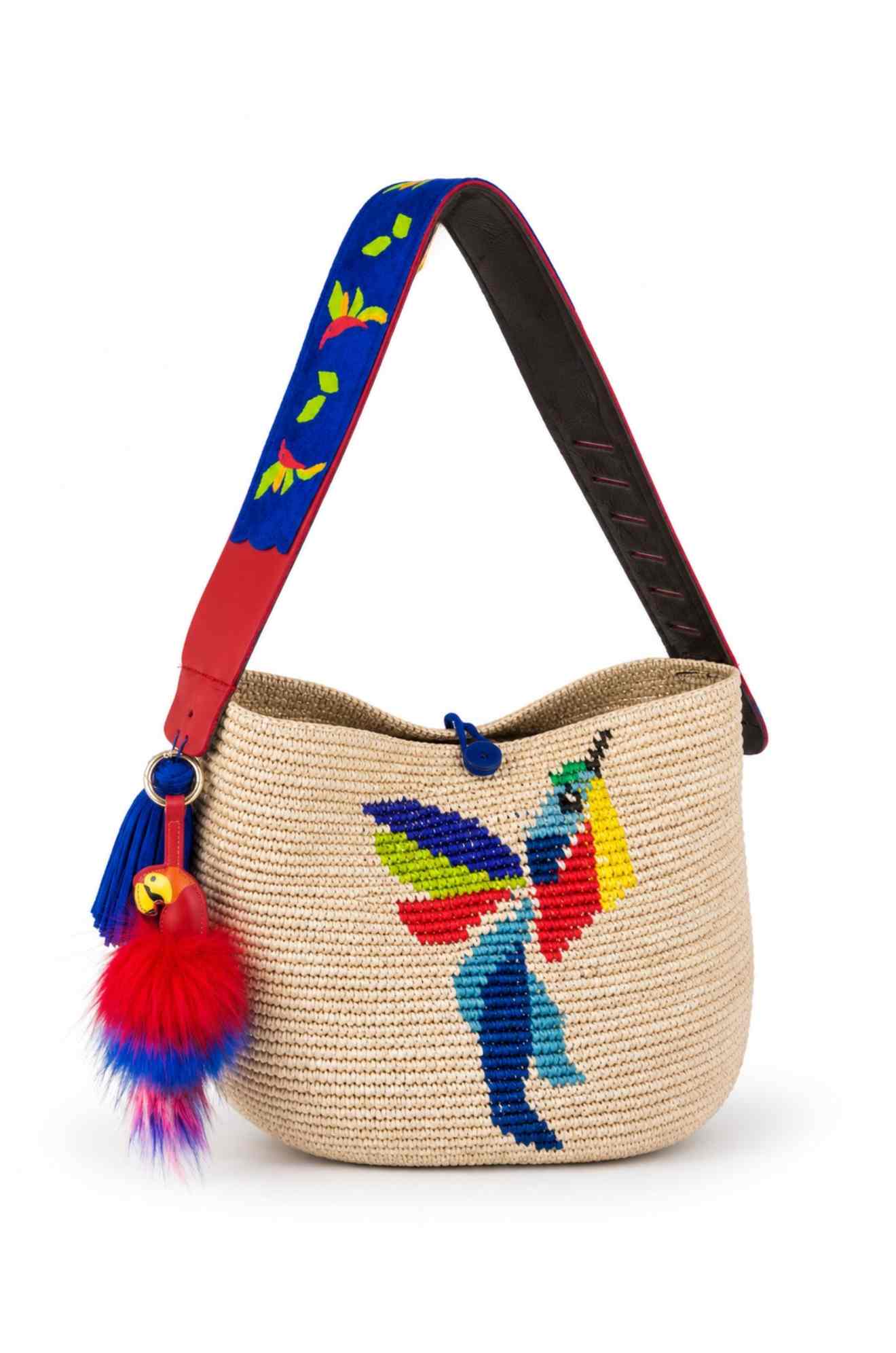 Parrot Large Crochet Panama Bag