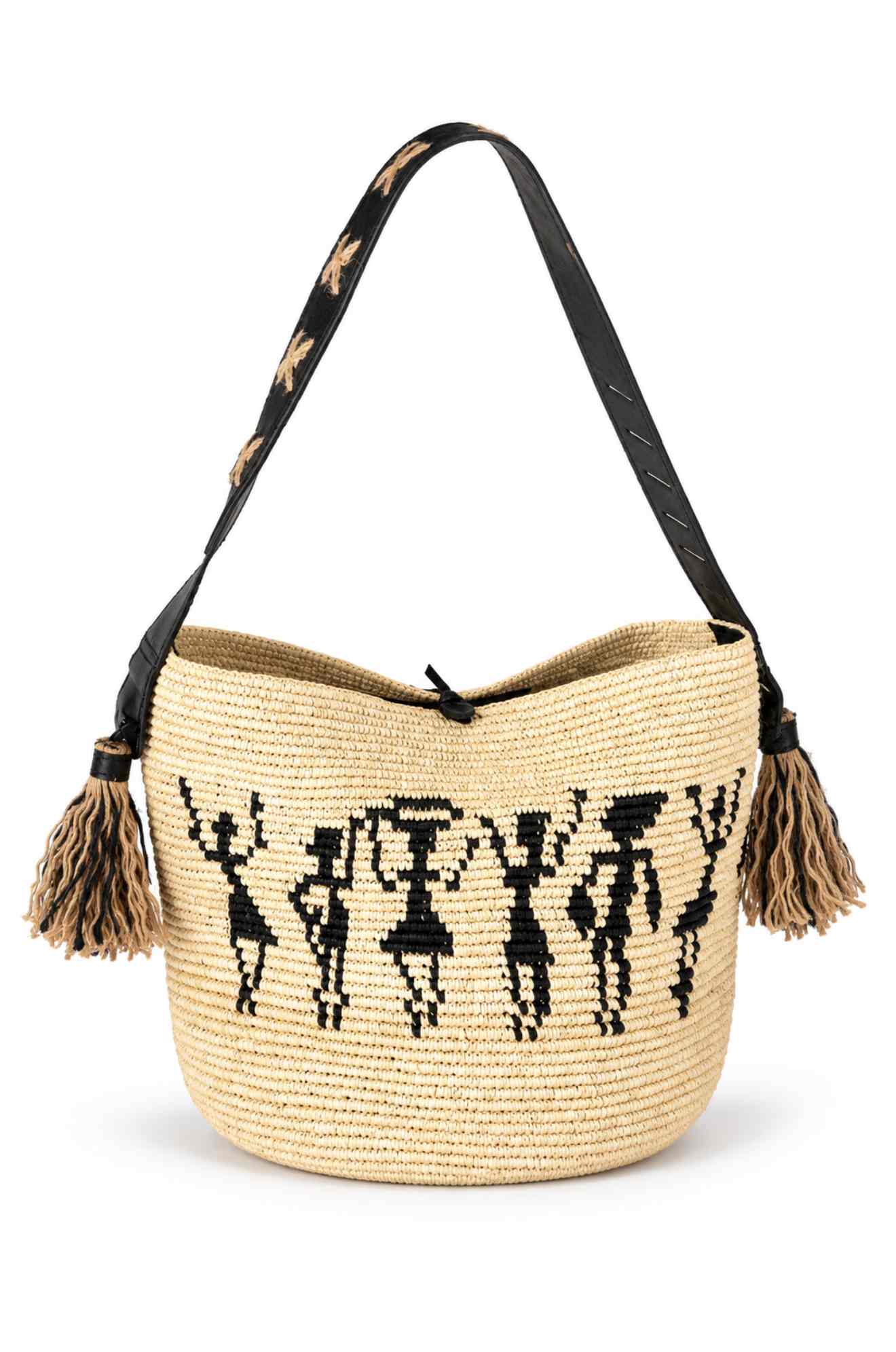 AFRICAN FIGURES CROCHET PANAMA BAG