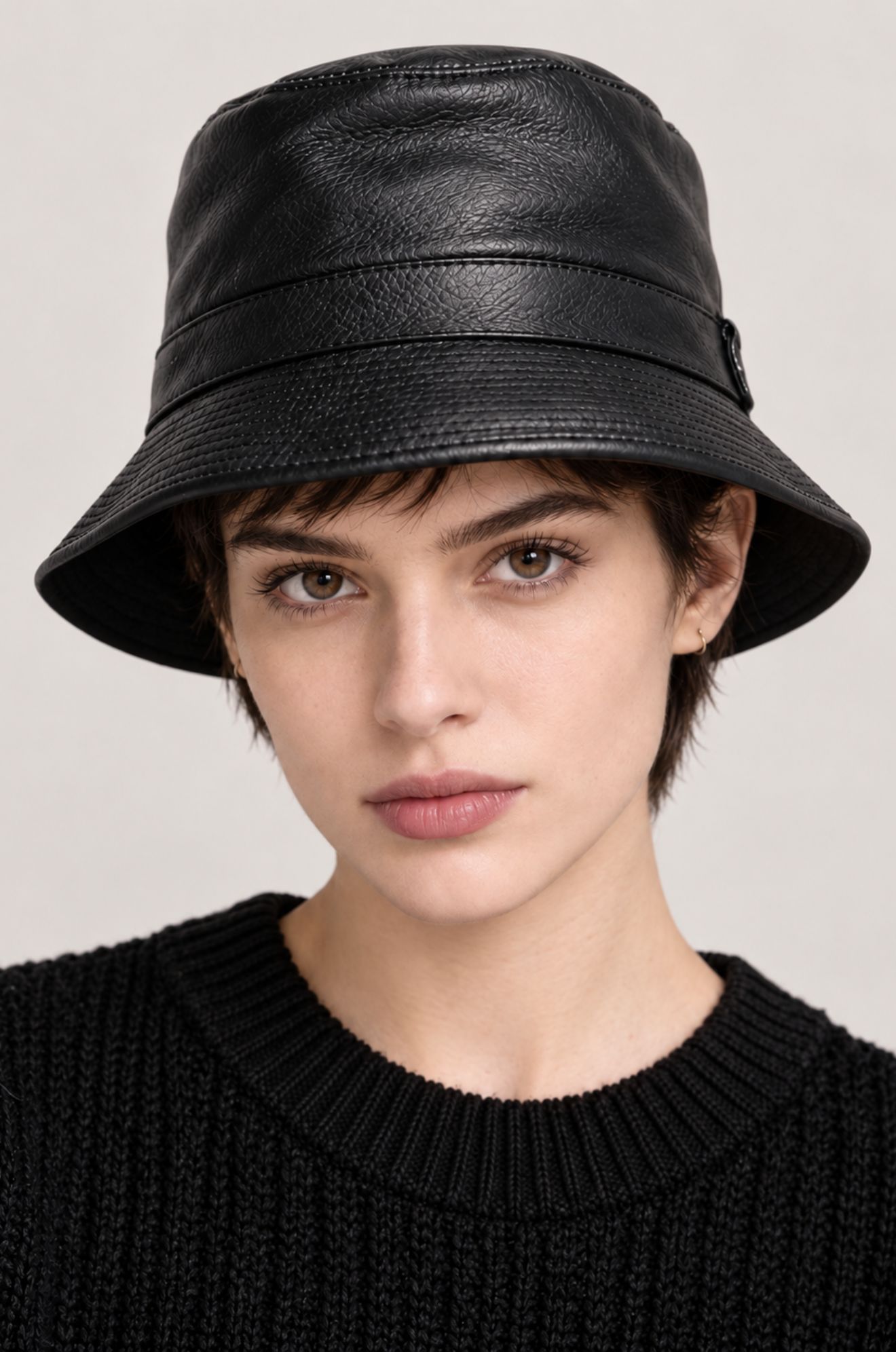 Bucket Black Leather Hat