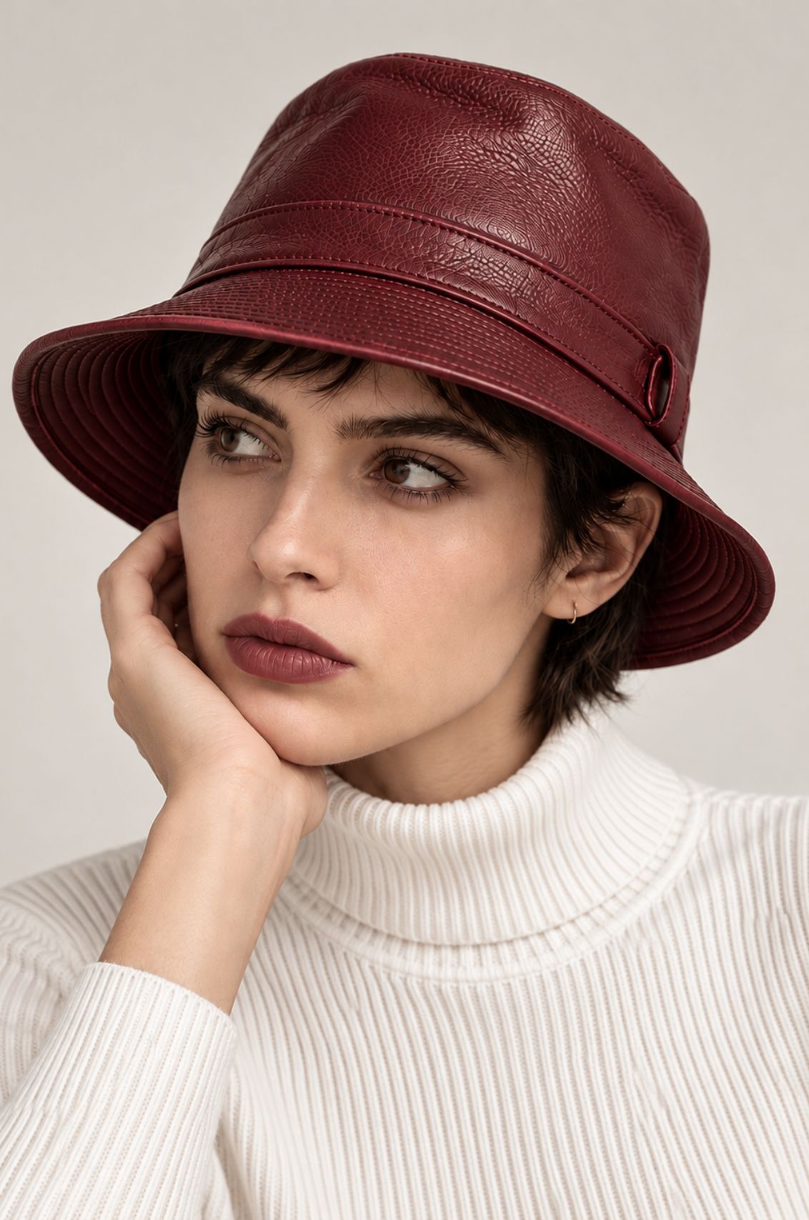 Bucket Burgundy Leather Hat