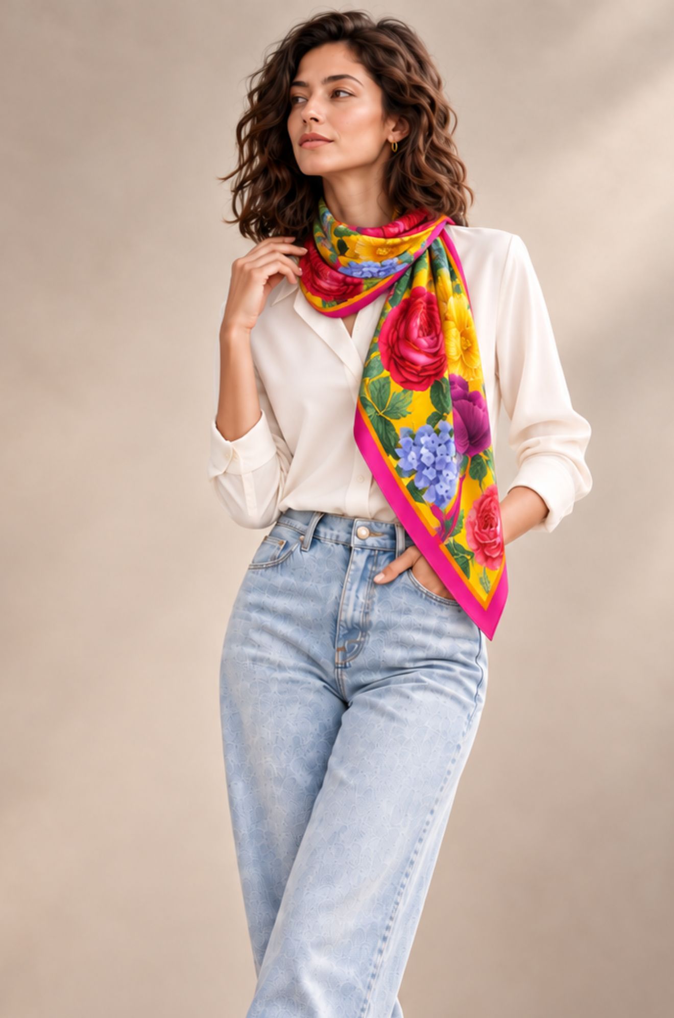 BLOSSOM FLOWERS TWILL SILK SCARF