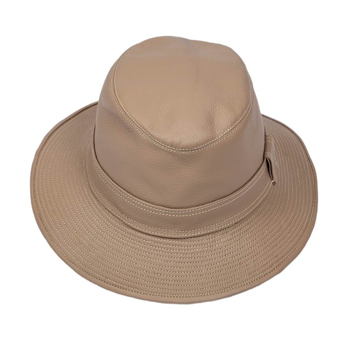 BUCKET TAUPE LEATHER HAT