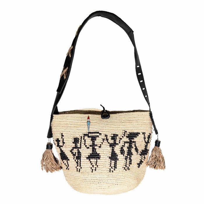 AFRICAN FIGURES LARGE CROCHET PANAMA BAG