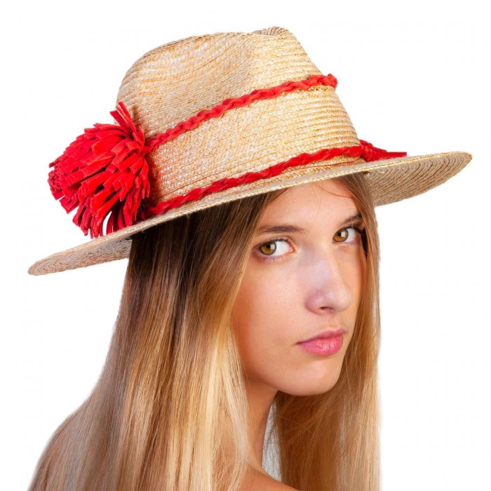 HAPPY POM POM RAFFIA HAT