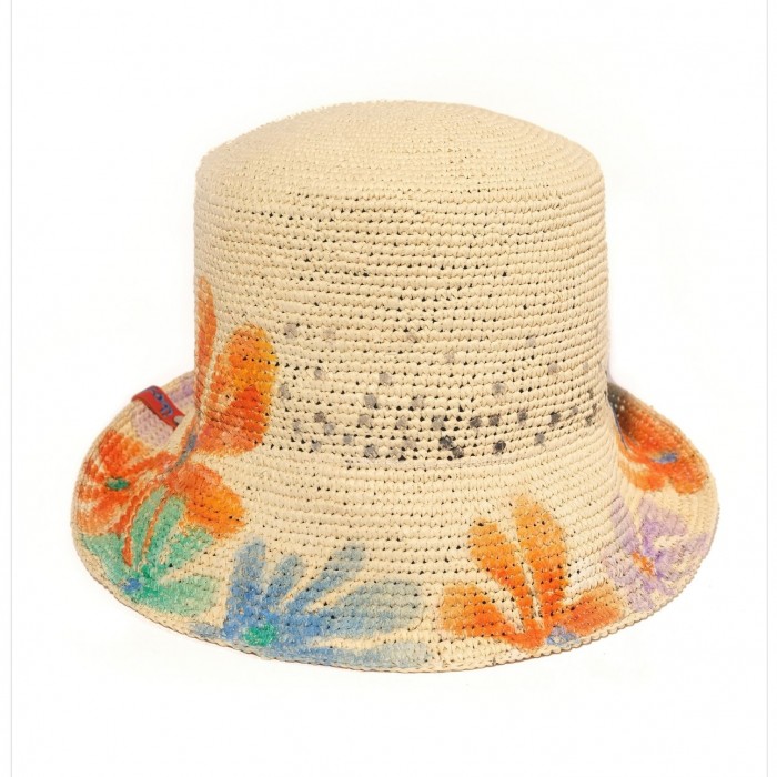 60’s DOTS  FLOWERS BUCKET CROCHET PANAMA HAT