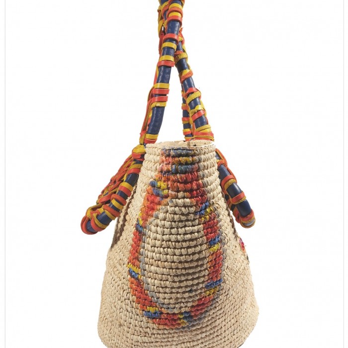 60's SPRING FLOWER CROCHET PANAMA BAG