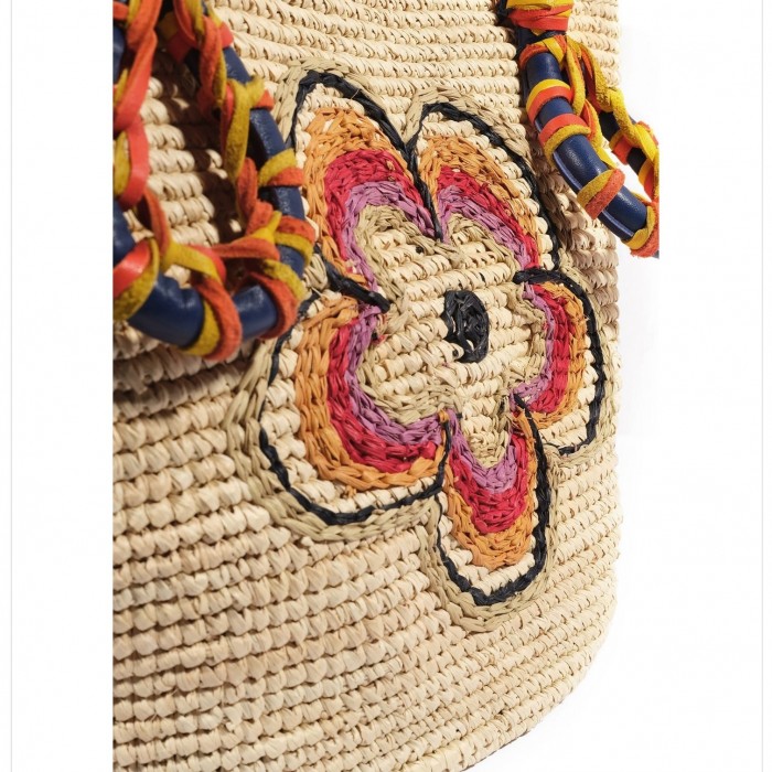 60's SPRING FLOWER CROCHET PANAMA BAG