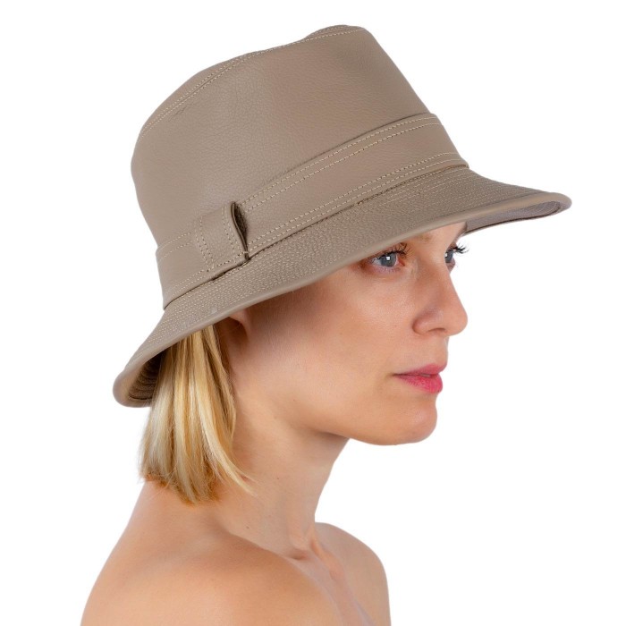 BUCKET TAUPE LEATHER HAT