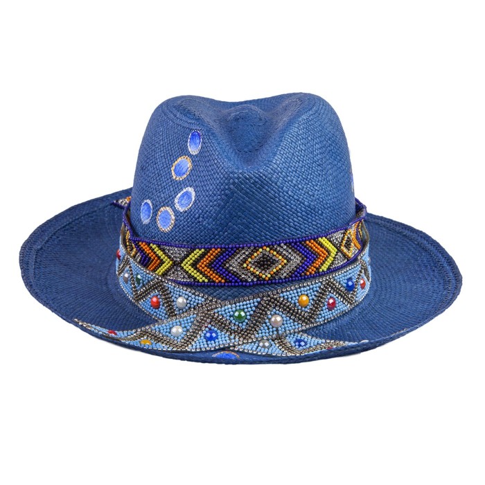 BLUE GLOSSY BUBBLES PANAMA HAT