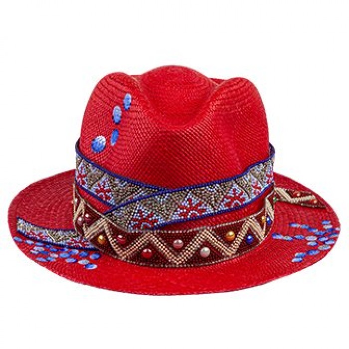 RED GLOSSY BUBBLES PANAMA HAT