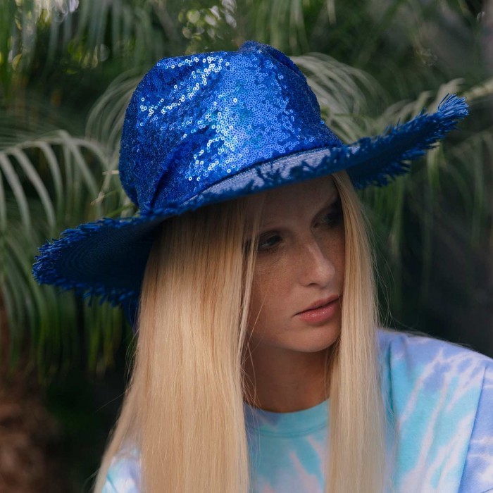 BLUE SEQUINS PANAMA HAT