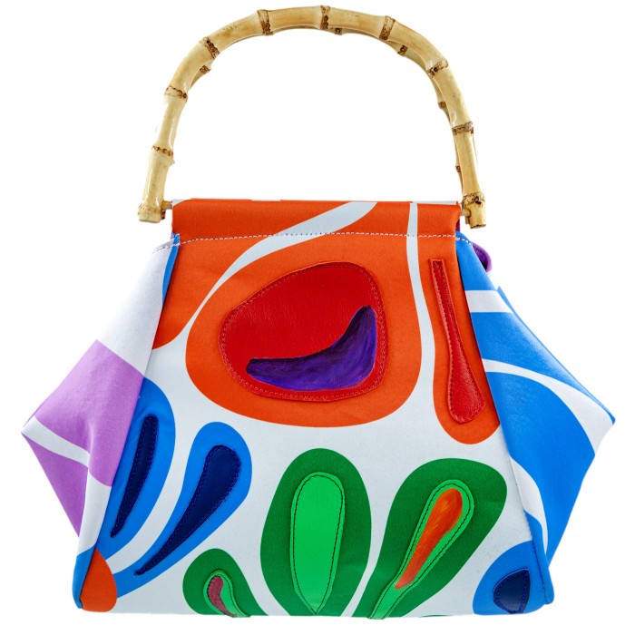 60’S DOTS FLOWERS LEATHER/FABRIC BAG