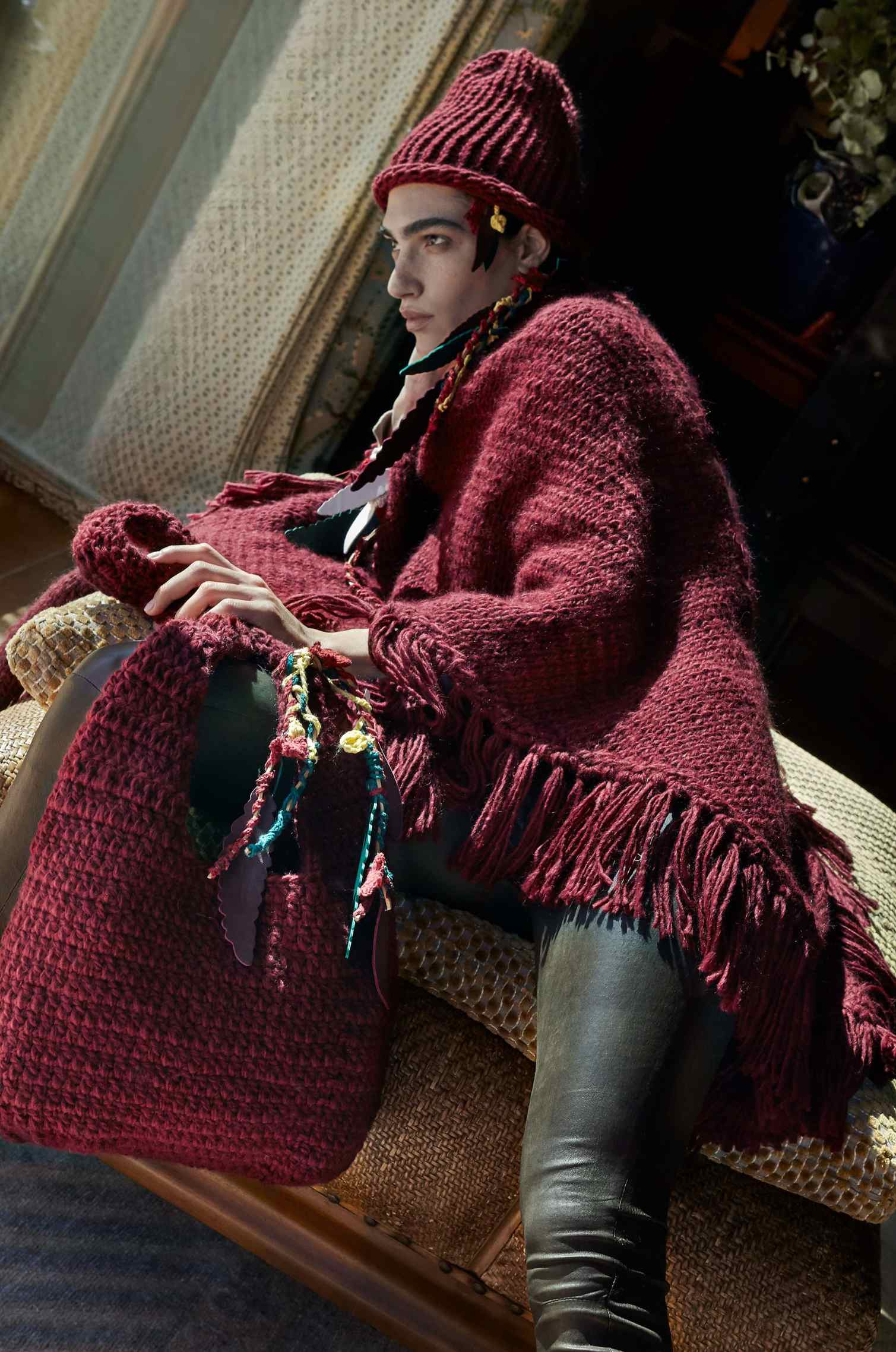 Handknitted Burgundy Bag