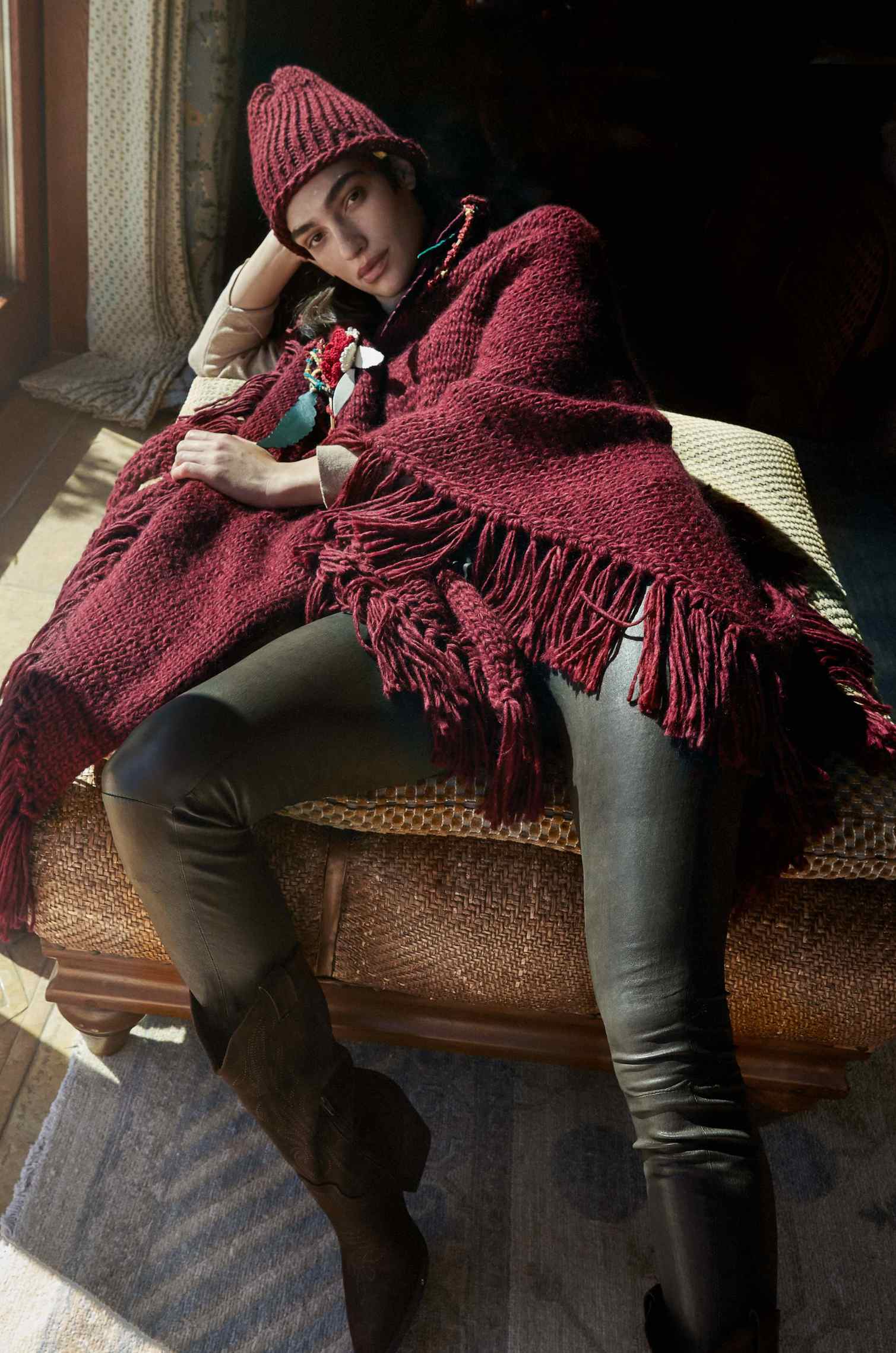 Handknitted burgundy Shawl