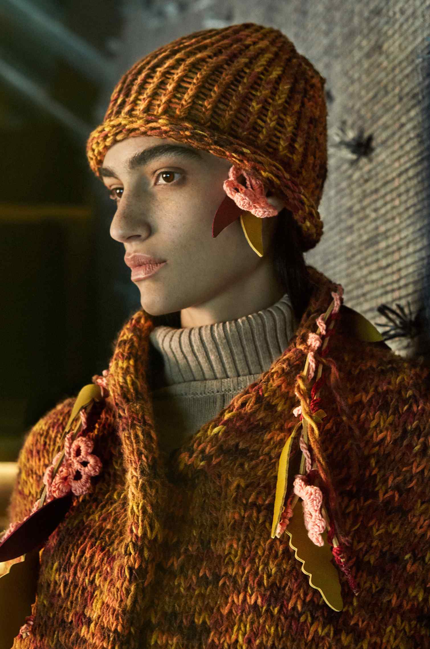 Handknitted Rust–Mauve Beanie