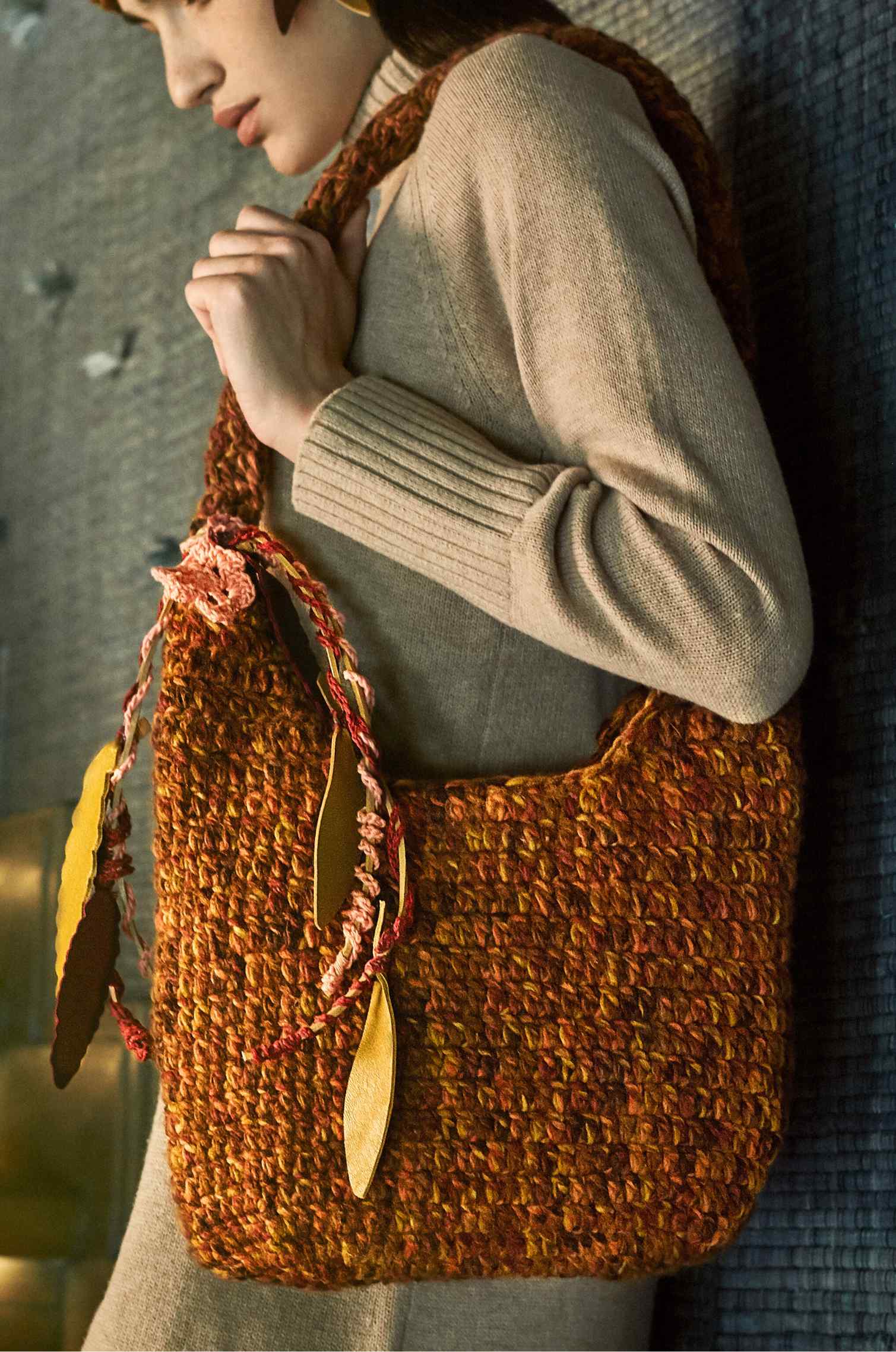 Handknitted Rust–Mauve Bag