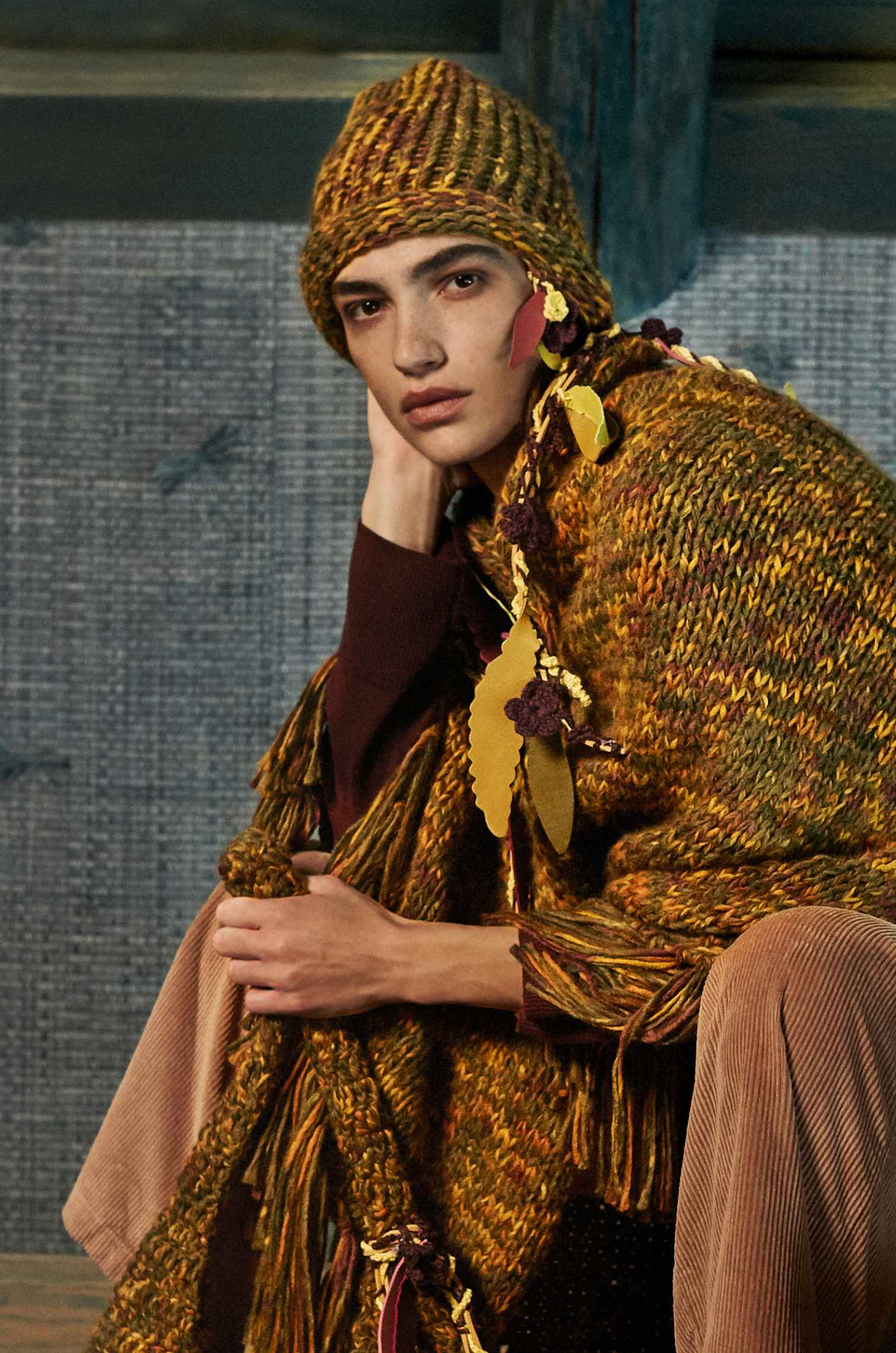 Handknitted Olive–Plum Beanie