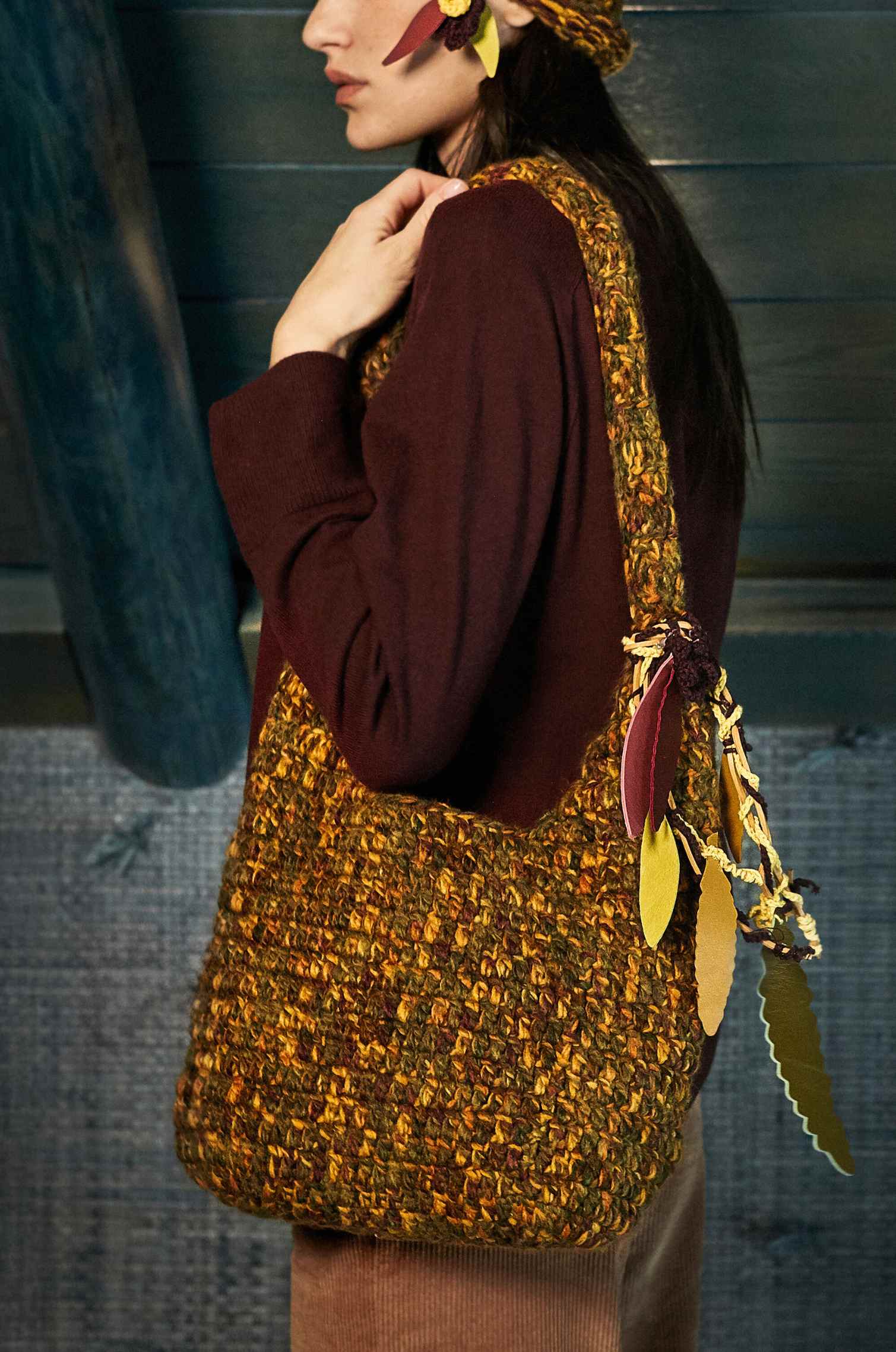 Handknitted Olive–Plum Bag