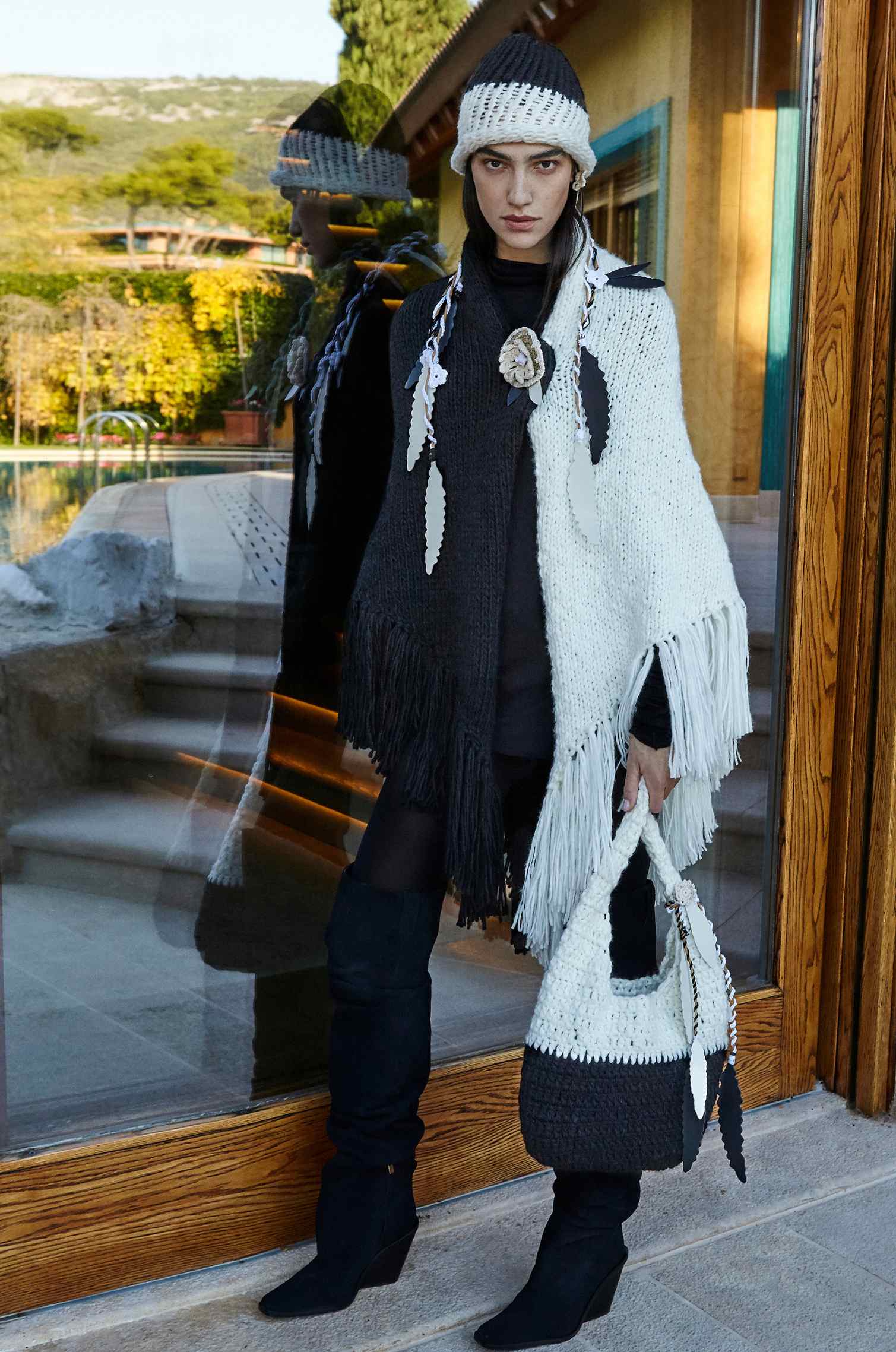 Handknitted Black & White Shawl